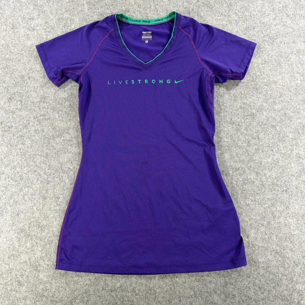 Nike Pro Livestrong Womens Purple V-Neck Short Sleeve Athletic T-Shirt Small